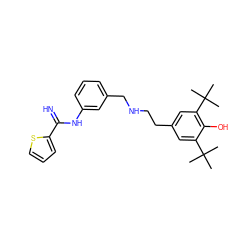 CC(C)(C)c1cc(CCNCc2cccc(NC(=N)c3cccs3)c2)cc(C(C)(C)C)c1O ZINC000013487052