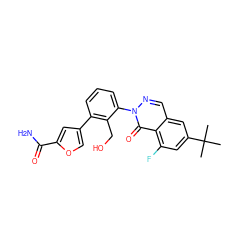 CC(C)(C)c1cc(F)c2c(=O)n(-c3cccc(-c4coc(C(N)=O)c4)c3CO)ncc2c1 ZINC000143509591