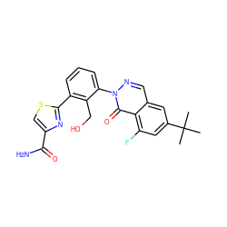 CC(C)(C)c1cc(F)c2c(=O)n(-c3cccc(-c4nc(C(N)=O)cs4)c3CO)ncc2c1 ZINC000143559927