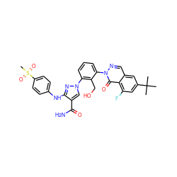 CC(C)(C)c1cc(F)c2c(=O)n(-c3cccc(-n4cc(C(N)=O)c(Nc5ccc(S(C)(=O)=O)cc5)n4)c3CO)ncc2c1 ZINC000143564903