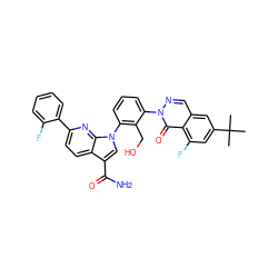 CC(C)(C)c1cc(F)c2c(=O)n(-c3cccc(-n4cc(C(N)=O)c5ccc(-c6ccccc6F)nc54)c3CO)ncc2c1 ZINC000143562507