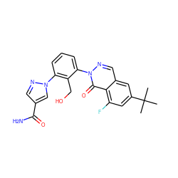 CC(C)(C)c1cc(F)c2c(=O)n(-c3cccc(-n4cc(C(N)=O)cn4)c3CO)ncc2c1 ZINC000143440839