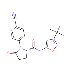 CC(C)(C)c1cc(NC(=O)[C@@H]2CCC(=O)N2c2ccc(C#N)cc2)on1 ZINC000140137305