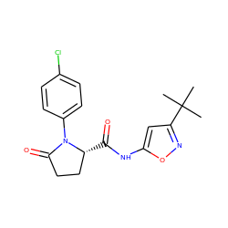 CC(C)(C)c1cc(NC(=O)[C@@H]2CCC(=O)N2c2ccc(Cl)cc2)on1 ZINC000140145994