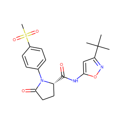 CC(C)(C)c1cc(NC(=O)[C@@H]2CCC(=O)N2c2ccc(S(C)(=O)=O)cc2)on1 ZINC000140147121