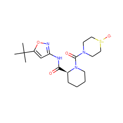 CC(C)(C)c1cc(NC(=O)[C@@H]2CCCCN2C(=O)N2CC[S+]([O-])CC2)no1 ZINC000205497005