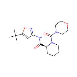 CC(C)(C)c1cc(NC(=O)[C@@H]2CCCCN2C(=O)N2CCOCC2)no1 ZINC000143690999