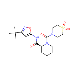 CC(C)(C)c1cc(NC(=O)[C@@H]2CCCCN2C(=O)N2CCS(=O)(=O)CC2)on1 ZINC000205502525