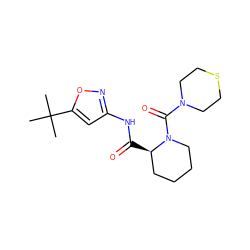 CC(C)(C)c1cc(NC(=O)[C@@H]2CCCCN2C(=O)N2CCSCC2)no1 ZINC000205497024