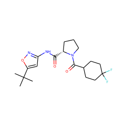 CC(C)(C)c1cc(NC(=O)[C@@H]2CCCN2C(=O)C2CCC(F)(F)CC2)no1 ZINC000167277727