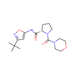 CC(C)(C)c1cc(NC(=O)[C@@H]2CCCN2C(=O)N2CCOCC2)on1 ZINC000167514215