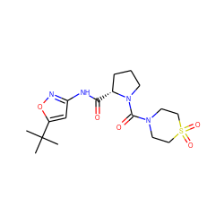 CC(C)(C)c1cc(NC(=O)[C@@H]2CCCN2C(=O)N2CCS(=O)(=O)CC2)no1 ZINC000147444108