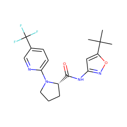 CC(C)(C)c1cc(NC(=O)[C@@H]2CCCN2c2ccc(C(F)(F)F)cn2)no1 ZINC000068245139