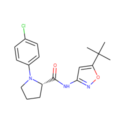 CC(C)(C)c1cc(NC(=O)[C@@H]2CCCN2c2ccc(Cl)cc2)no1 ZINC000147441671