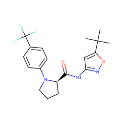 CC(C)(C)c1cc(NC(=O)[C@H]2CCCN2c2ccc(C(F)(F)F)cc2)no1 ZINC000147622833