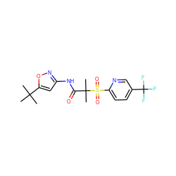 CC(C)(C)c1cc(NC(=O)C(C)(C)S(=O)(=O)c2ccc(C(F)(F)F)cn2)no1 ZINC000001046978