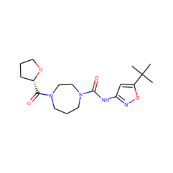 CC(C)(C)c1cc(NC(=O)N2CCCN(C(=O)[C@@H]3CCCO3)CC2)no1 ZINC000071316997