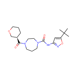 CC(C)(C)c1cc(NC(=O)N2CCCN(C(=O)[C@@H]3CCCOC3)CC2)no1 ZINC000071318880