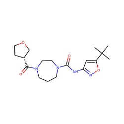 CC(C)(C)c1cc(NC(=O)N2CCCN(C(=O)[C@@H]3CCOC3)CC2)no1 ZINC000071330093