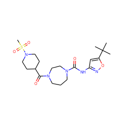 CC(C)(C)c1cc(NC(=O)N2CCCN(C(=O)C3CCN(S(C)(=O)=O)CC3)CC2)no1 ZINC000071317445