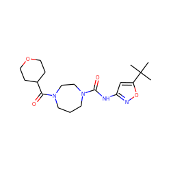 CC(C)(C)c1cc(NC(=O)N2CCCN(C(=O)C3CCOCC3)CC2)no1 ZINC000071317047