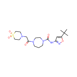 CC(C)(C)c1cc(NC(=O)N2CCCN(C(=O)CN3CCS(=O)(=O)CC3)CC2)no1 ZINC000071319304