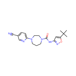 CC(C)(C)c1cc(NC(=O)N2CCCN(c3ccc(C#N)cn3)CC2)no1 ZINC000059285902