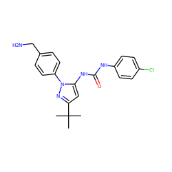 CC(C)(C)c1cc(NC(=O)Nc2ccc(Cl)cc2)n(-c2ccc(CN)cc2)n1 ZINC000064513954