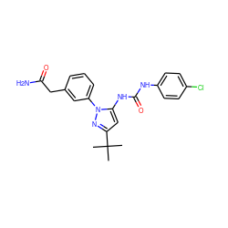 CC(C)(C)c1cc(NC(=O)Nc2ccc(Cl)cc2)n(-c2cccc(CC(N)=O)c2)n1 ZINC000064526872