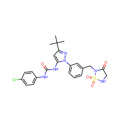 CC(C)(C)c1cc(NC(=O)Nc2ccc(Cl)cc2)n(-c2cccc(CN3C(=O)CNS3(=O)=O)c2)n1 ZINC000064527557