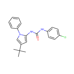 CC(C)(C)c1cc(NC(=O)Nc2ccc(Cl)cc2)n(-c2ccccc2)c1 ZINC000103247892