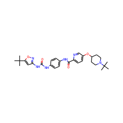 CC(C)(C)c1cc(NC(=O)Nc2ccc(NC(=O)c3ccc(OC4CCN(C(C)(C)C)CC4)cn3)cc2)no1 ZINC000095559914