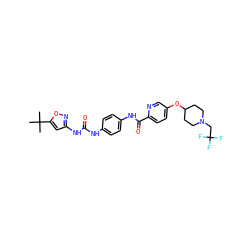 CC(C)(C)c1cc(NC(=O)Nc2ccc(NC(=O)c3ccc(OC4CCN(CC(F)(F)F)CC4)cn3)cc2)no1 ZINC000095561700