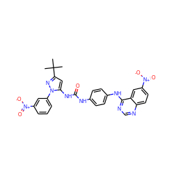 CC(C)(C)c1cc(NC(=O)Nc2ccc(Nc3ncnc4ccc([N+](=O)[O-])cc34)cc2)n(-c2cccc([N+](=O)[O-])c2)n1 ZINC000096273051