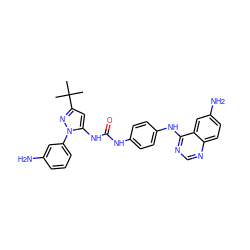 CC(C)(C)c1cc(NC(=O)Nc2ccc(Nc3ncnc4ccc(N)cc34)cc2)n(-c2cccc(N)c2)n1 ZINC000096273049