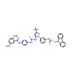 CC(C)(C)c1cc(NC(=O)Nc2ccc(Nc3ncnc4ccc(N)cc34)cc2)n(-c2cccc(NC(=O)OCC3c4ccccc4-c4ccccc43)c2)n1 ZINC000096273048