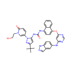 CC(C)(C)c1cc(NC(=O)Nc2ccc(Oc3cc(Nc4ccc5[nH]ncc5c4)ncn3)c3ccccc23)n(-c2ccc(=O)n(CCO)c2)n1 ZINC000211094117