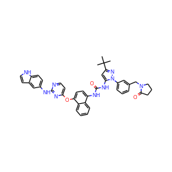 CC(C)(C)c1cc(NC(=O)Nc2ccc(Oc3ccnc(Nc4ccc5[nH]ccc5c4)n3)c3ccccc23)n(-c2cccc(CN3CCCC3=O)c2)n1 ZINC000211047299