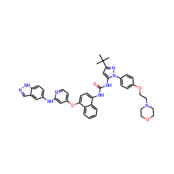 CC(C)(C)c1cc(NC(=O)Nc2ccc(Oc3ccnc(Nc4ccc5[nH]ncc5c4)c3)c3ccccc23)n(-c2ccc(OCCN3CCOCC3)cc2)n1 ZINC001772608640