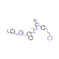 CC(C)(C)c1cc(NC(=O)Nc2ccc(Oc3ccnc(Nc4ccc5scnc5c4)n3)c3ccccc23)n(-c2ccc(OCCN3CCOCC3)cc2)n1 ZINC000211087760