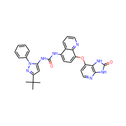 CC(C)(C)c1cc(NC(=O)Nc2ccc(Oc3ccnc4[nH]c(=O)[nH]c34)c3ncccc23)n(-c2ccccc2)n1 ZINC000139368978