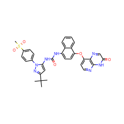 CC(C)(C)c1cc(NC(=O)Nc2ccc(Oc3ccnc4[nH]c(=O)cnc34)c3ccccc23)n(-c2ccc(S(C)(=O)=O)cc2)n1 ZINC000199102882