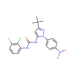 CC(C)(C)c1cc(NC(=O)Nc2cccc(Cl)c2Cl)n(-c2ccc([N+](=O)[O-])cc2)n1 ZINC000003833976