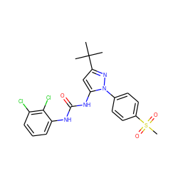 CC(C)(C)c1cc(NC(=O)Nc2cccc(Cl)c2Cl)n(-c2ccc(S(C)(=O)=O)cc2)n1 ZINC000000589119