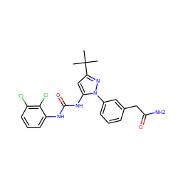 CC(C)(C)c1cc(NC(=O)Nc2cccc(Cl)c2Cl)n(-c2cccc(CC(N)=O)c2)n1 ZINC000058655575