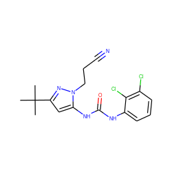 CC(C)(C)c1cc(NC(=O)Nc2cccc(Cl)c2Cl)n(CCC#N)n1 ZINC000003833996