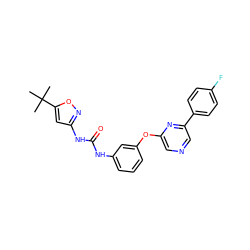 CC(C)(C)c1cc(NC(=O)Nc2cccc(Oc3cncc(-c4ccc(F)cc4)n3)c2)no1 ZINC000473089717