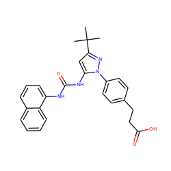 CC(C)(C)c1cc(NC(=O)Nc2cccc3ccccc23)n(-c2ccc(CCC(=O)O)cc2)n1 ZINC000035801751