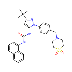 CC(C)(C)c1cc(NC(=O)Nc2cccc3ccccc23)n(-c2ccc(CN3CCS(=O)(=O)CC3)cc2)n1 ZINC000064513465