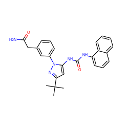 CC(C)(C)c1cc(NC(=O)Nc2cccc3ccccc23)n(-c2cccc(CC(N)=O)c2)n1 ZINC000064528420